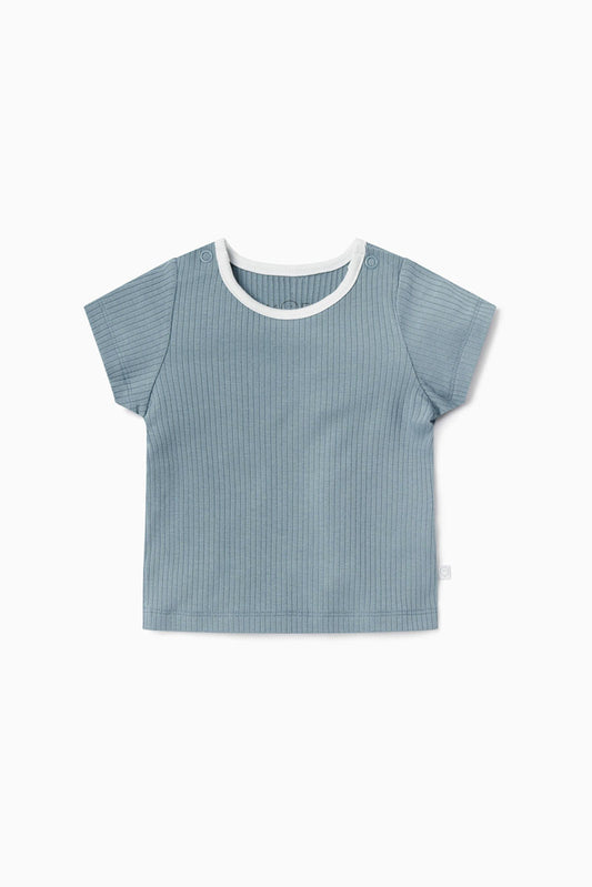 Ribbed Short Sleeve T-Shirt - Blue